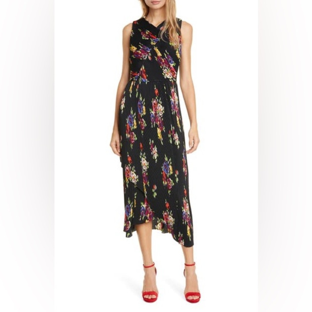 kate spade Black Floral Asymmetrical Midi Dress